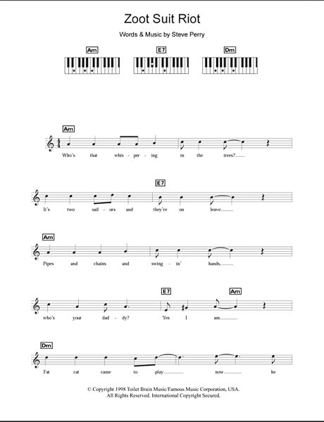 Zoot Suit Riot - Piano Chords/Lyrics, New, Main
