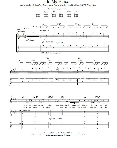 In My Place - Guitar TAB, New, Main