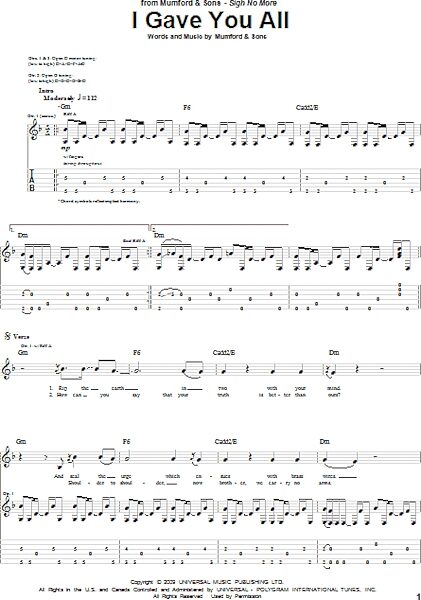 I Gave You All - Guitar TAB, New, Main
