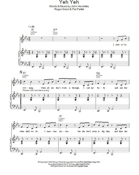 Yeh Yeh - Piano/Vocal/Guitar, New, Main