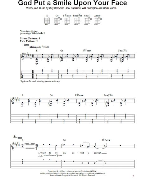 God Put A Smile Upon Your Face - Easy Guitar with TAB, New, Main