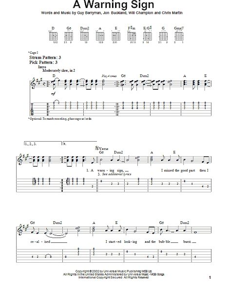 A Warning Sign - Easy Guitar with TAB, New, Main