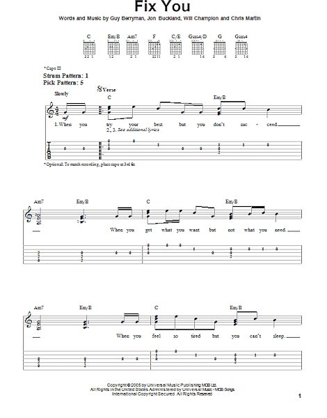 Fix You - Easy Guitar with TAB, New, Main