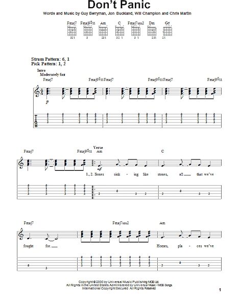 Don't Panic - Easy Guitar with TAB, New, Main