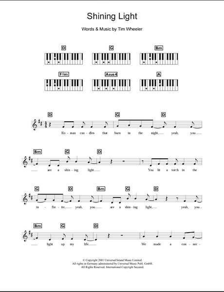 Shining Light - Piano Chords/Lyrics, New, Main