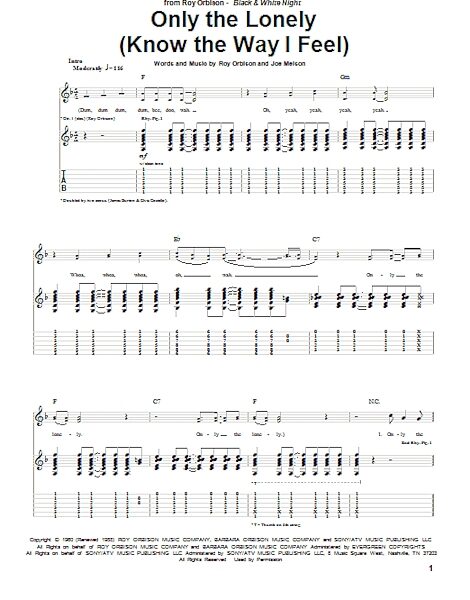 Only The Lonely (Know The Way I Feel) - Guitar TAB, New, Main