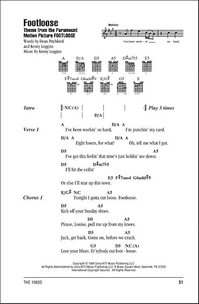 Footloose - Guitar Chords/Lyrics, New, Main