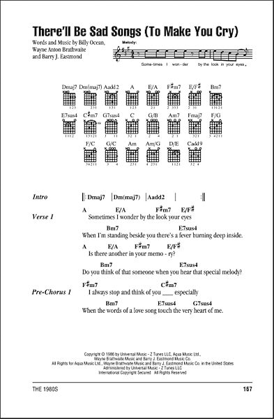 There'll Be Sad Songs (To Make You Cry) - Guitar Chords/Lyrics, New, Main