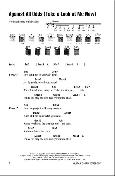 Against All Odds (Take A Look At Me Now) - Guitar Chords/Lyrics, New, Main