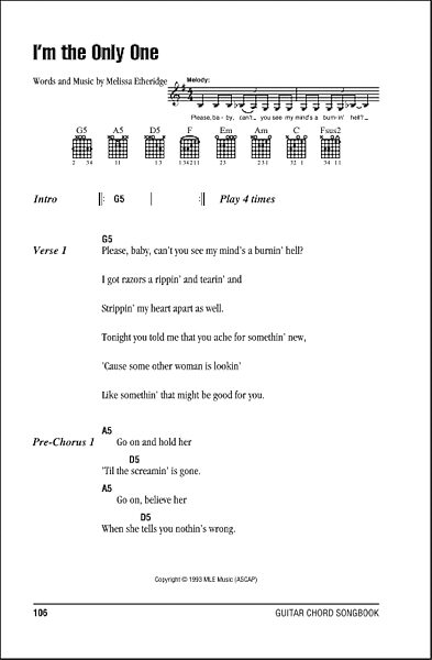 I'm The Only One - Guitar Chords/Lyrics, New, Main