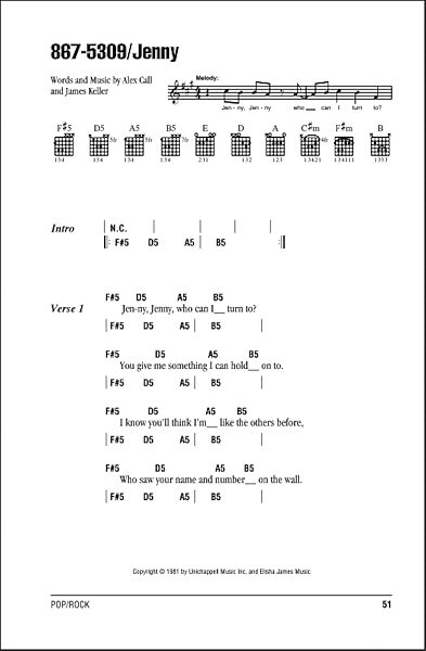 867-5309/Jenny - Guitar Chords/Lyrics, New, Main