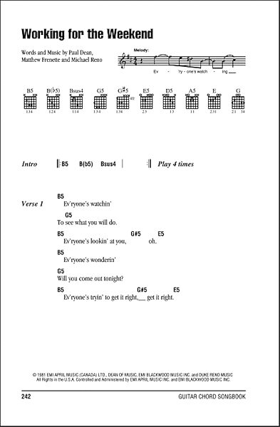 Working For The Weekend - Guitar Chords/Lyrics, New, Main
