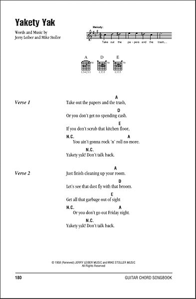 Yakety Yak - Guitar Chords/Lyrics, New, Main