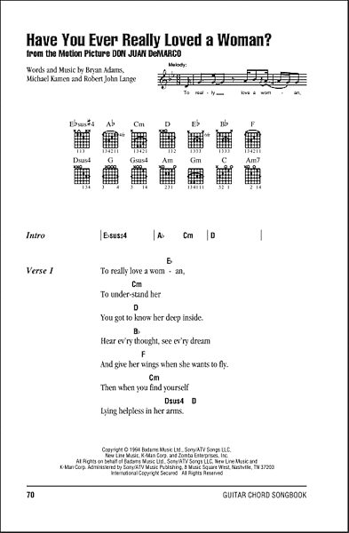 Have You Ever Really Loved A Woman? - Guitar Chords/Lyrics, New, Main