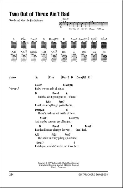 Two Out Of Three Ain't Bad - Guitar Chords/Lyrics, New, Main