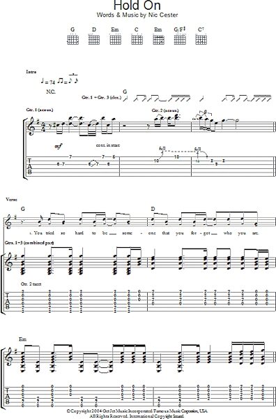 Hold On - Guitar TAB, New, Main