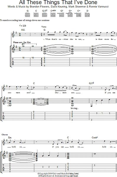 All These Things That I've Done - Guitar TAB, New, Main