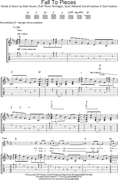 Fall To Pieces - Guitar TAB, New, Main