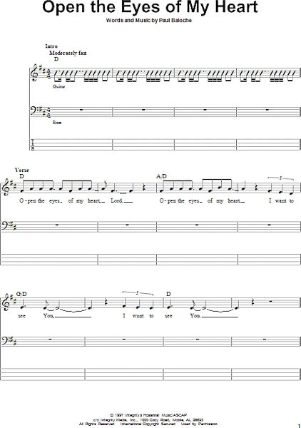 Open The Eyes Of My Heart - Bass Tab, New, Main