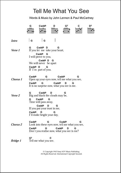 Tell Me What You See - Guitar Chords/Lyrics, New, Main