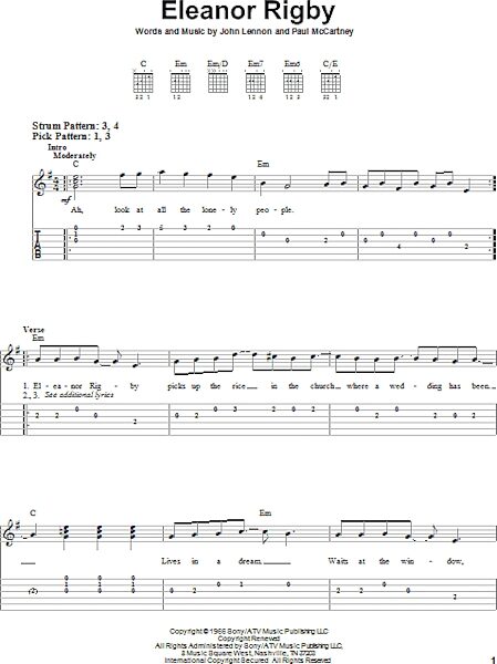 Eleanor Rigby - Easy Guitar with TAB, New, Main