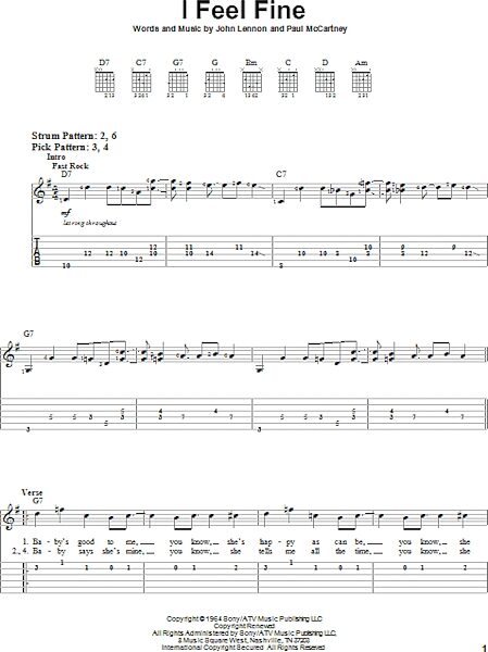 I Feel Fine - Easy Guitar with TAB, New, Main