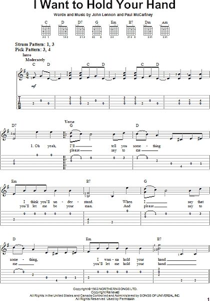 I Want To Hold Your Hand - Easy Guitar with TAB, New, Main
