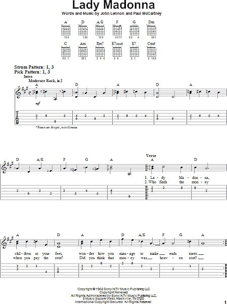 Lady Madonna - Easy Guitar with TAB, New, Main