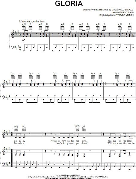 Gloria - Piano/Vocal/Guitar, New, Main