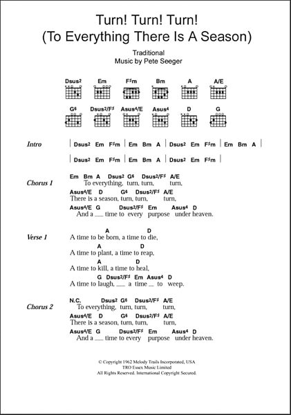 Turn! Turn! Turn! (To Everything There Is A Season) - Guitar Chords/Lyrics, New, Main