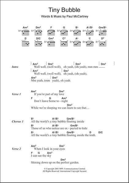 Tiny Bubble - Guitar Chords/Lyrics, Main