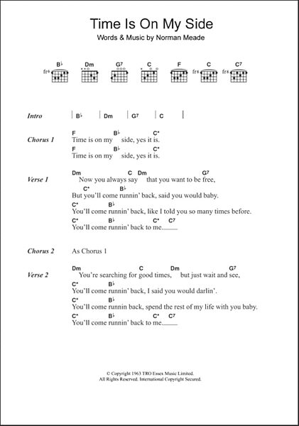 Time Is On My Side - Guitar Chords/Lyrics, New, Main