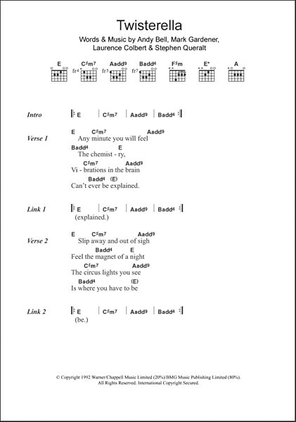 Twisterella - Guitar Chords/Lyrics, New, Main