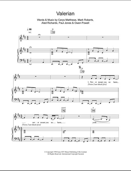 Valerian - Piano/Vocal/Guitar, New, Main