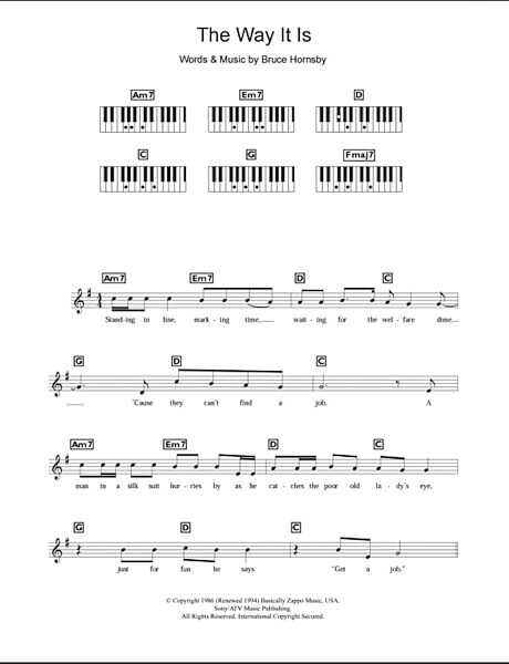 The Way It Is - Piano Chords/Lyrics, New, Main