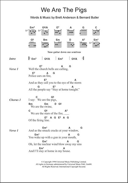 We Are The Pigs - Guitar Chords/Lyrics, New, Main