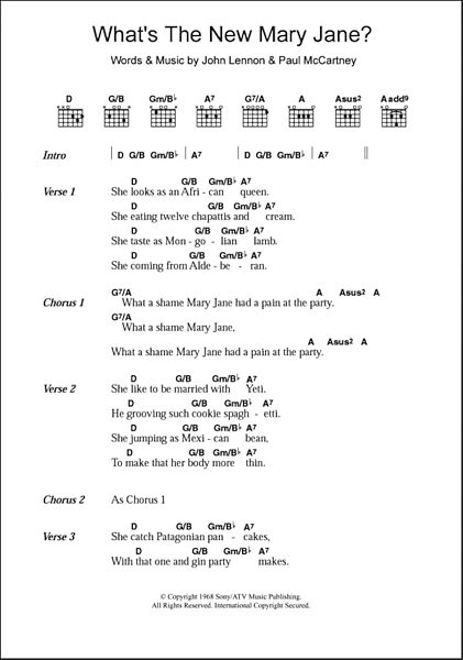 What's The New Mary Jane? - Guitar Chords/Lyrics, New, Main