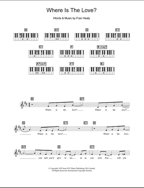 Where Is The Love - Piano Chords/Lyrics, New, Main