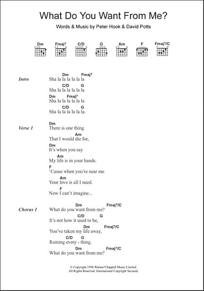 What Do You Want From Me? - Guitar Chords/Lyrics, New, Main