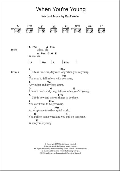When You're Young - Guitar Chords/Lyrics, New, Main