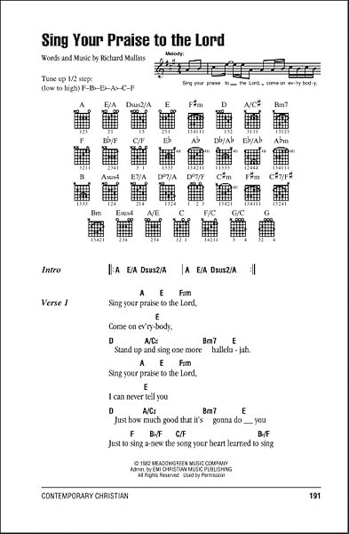 Sing Your Praise To The Lord - Guitar Chords/Lyrics, New, Main