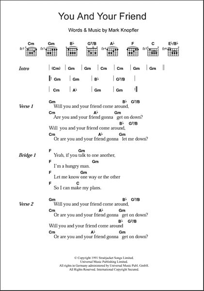 You And Your Friend - Guitar Chords/Lyrics, New, Main