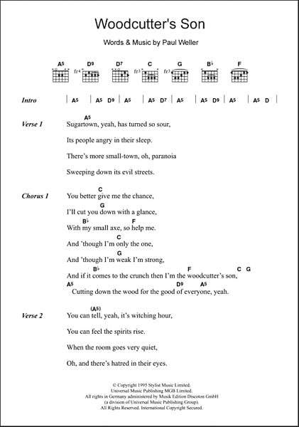 Woodcutter's Son - Guitar Chords/Lyrics, New, Main