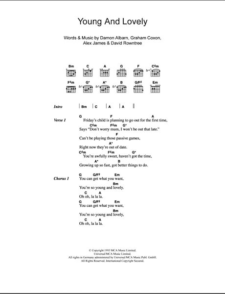Young And Lovely - Guitar Chords/Lyrics, New, Main