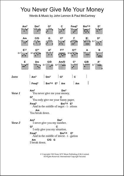 You Never Give Me Your Money - Guitar Chords/Lyrics, New, Main