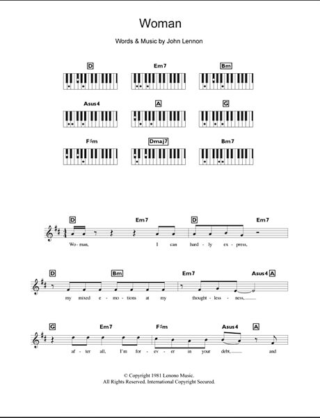 Woman - Piano Chords/Lyrics, New, Main
