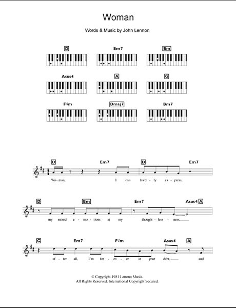 John Lennon Woman Sheet Music (Easy Piano) in F Major - Download & Print  - SKU: MN0071107