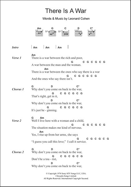 There Is A War - Guitar Chords/Lyrics, New, Main