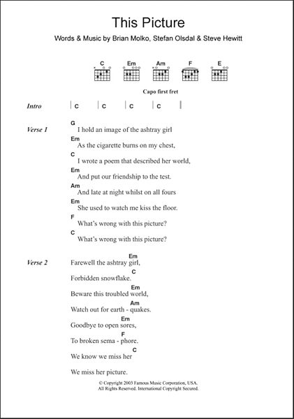 This Picture - Guitar Chords/Lyrics, New, Main