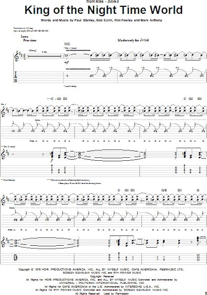King Of The Night Time World - Guitar TAB, New, Main